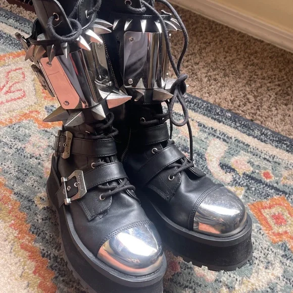 Gravedigger Goth Punk Heavy Metal Spiked Boots Rave Mens 9
